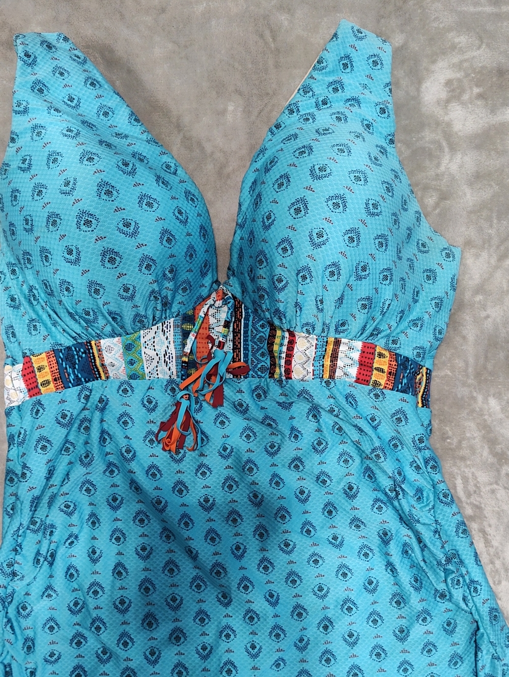 Swim By Cacique Turquoise Blue Printed Tankini Top Size 38F